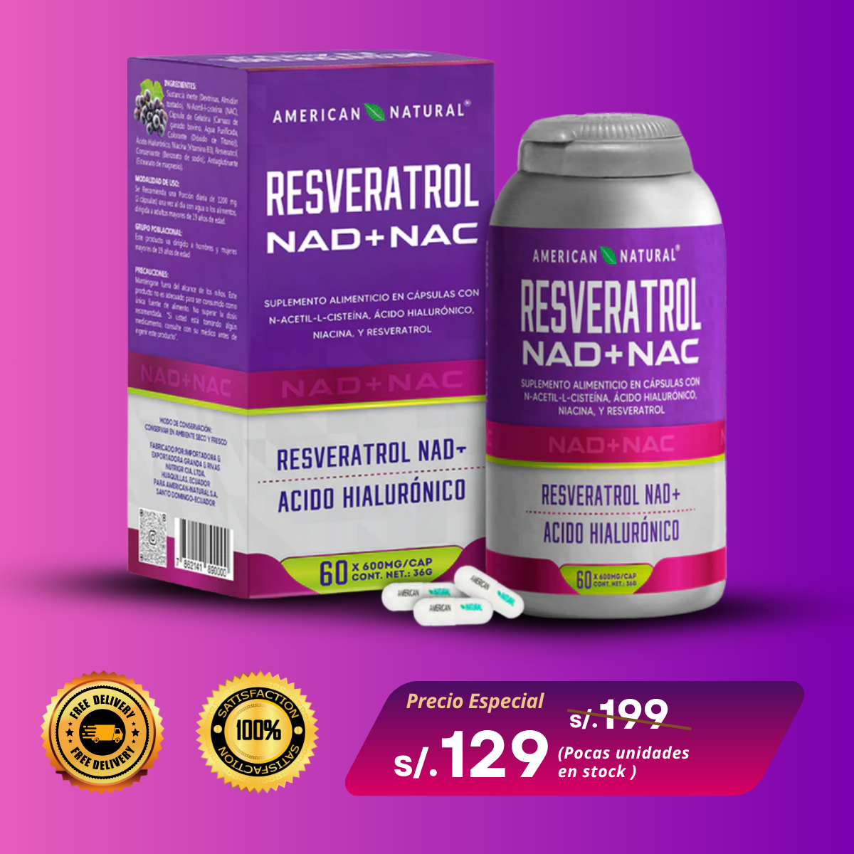 RESVERATROL NAD+ ACIDO HIALURÓNICO | SUPLEMENTO ALIMENTICIO.